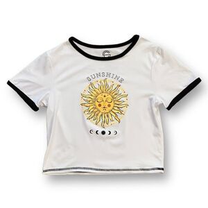Social Culture Crop Baby Tee Retro Style Black Ringer Yellow Sunshine Moon Chart